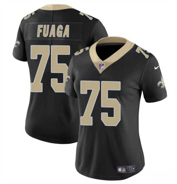 Womens New Orleans Saints #75 Taliese Fuaga Black 2024 Draft Vapor Stitched Game Jersey Dzhi